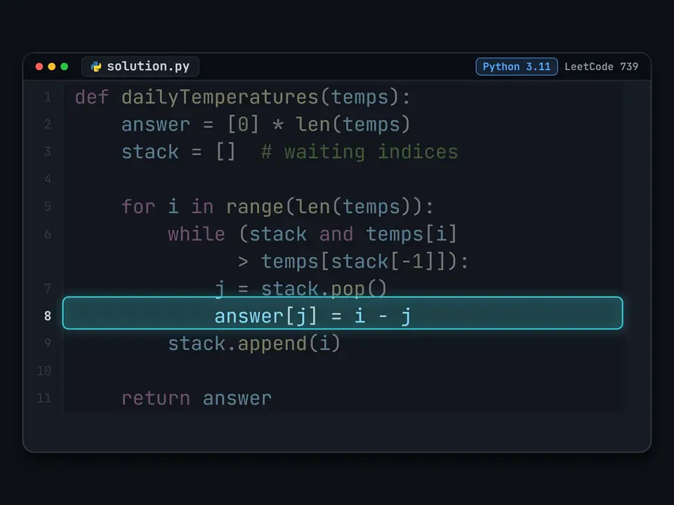 The stack solution from the video, the same code as below.